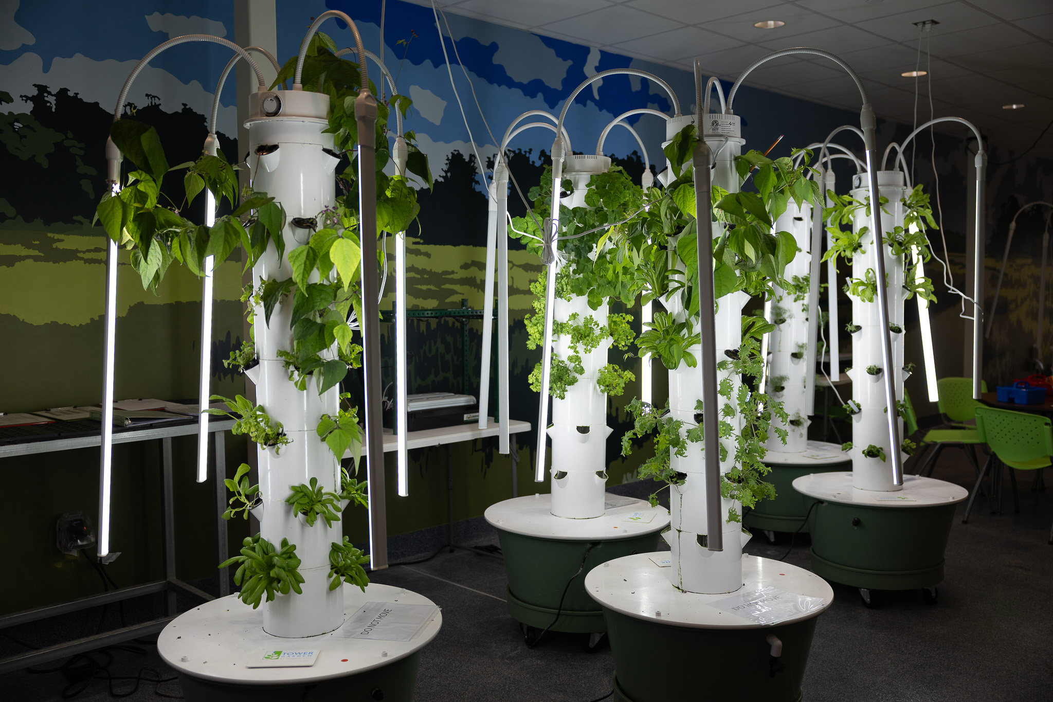 HRA hydroponics lab growing towers