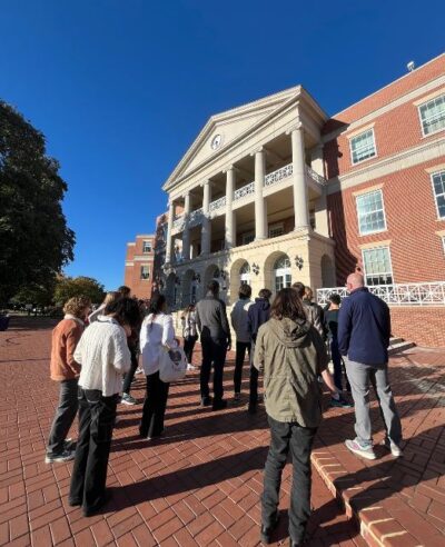Students and families on a college campus visit